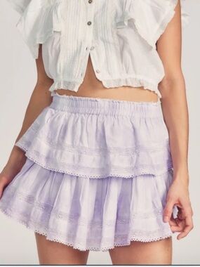 Love Shack Fancy Cotton Violet Splash Hand Dye Two Tier Skirt Size P (0) $245
